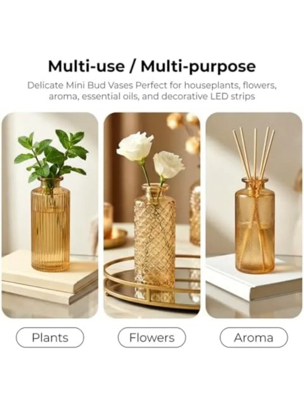 Set of 30 Small Gold Amber Glass Bud Vases - Elegant Flower Decor for Home